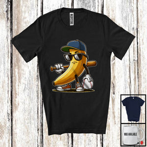 MacnyStore - Banana Sunglasses Playing Baseball, Humorous Fruit Lover Baseball Player Sport Team T-Shirt