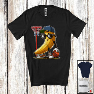 MacnyStore - Banana Sunglasses Playing Basketball, Humorous Fruit Lover Basketball Player Sport Team T-Shirt