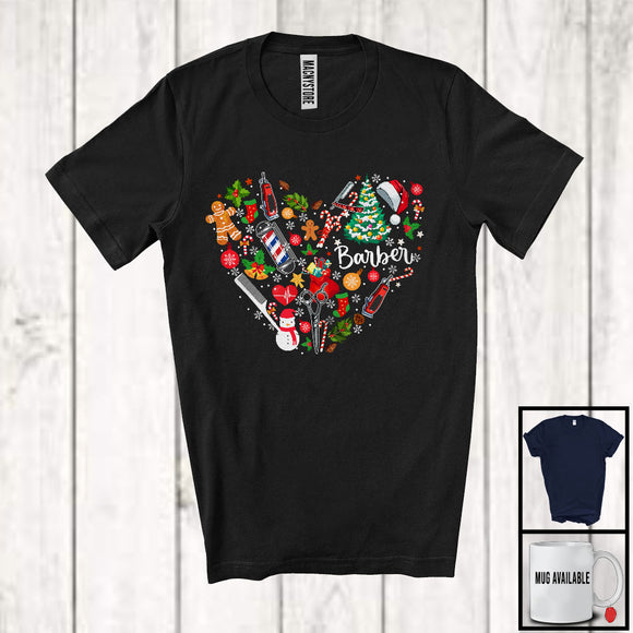 MacnyStore - Barber Tools Christmas Heart Shape; Humorous X-mas Santa Barber Lover; Jobs Proud T-Shirt