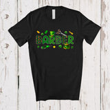 MacnyStore - Barber; Awesome St. Patrick's Day Green Plaid Shamrocks Scissors Barber; Proud Jobs Careers T-Shirt