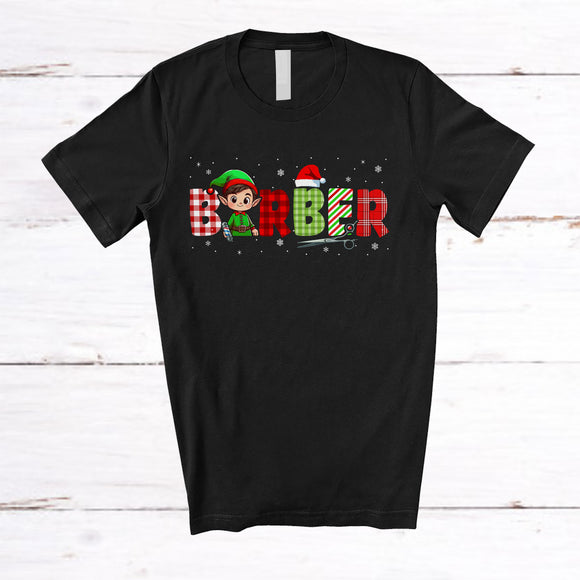 MacnyStore - Barber; Wonderful Christmas Plaid Elf Pajamas; Proud Jobs Careers Barber Squad T-Shirt