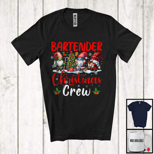 MacnyStore - Bartender Christmas Crew; Adorable X-mas Tree Three Gnomes; Snowing Bartender Group T-Shirt