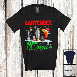 MacnyStore - Bartender Crew; Cheerful Christmas Three Santa Elf Reindeer Jobs Tools; Proud Careers T-Shirt