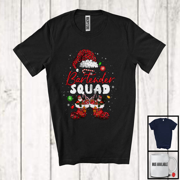 MacnyStore - Bartender Squad; Cheerful Christmas Leopard Santa Costume Snowing; Women Jobs Group T-Shirt