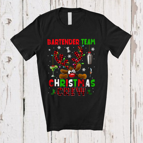 MacnyStore - Bartender Team Christmas Crew; Fantastic X-mas Red Plaid Reindeer Face; Proud Careers Jobs T-Shirt