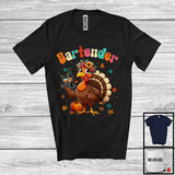 MacnyStore - Bartender; Adorable Thanksgiving Turkey Flowers; Working Matching Careers Jobs Proud T-Shirt