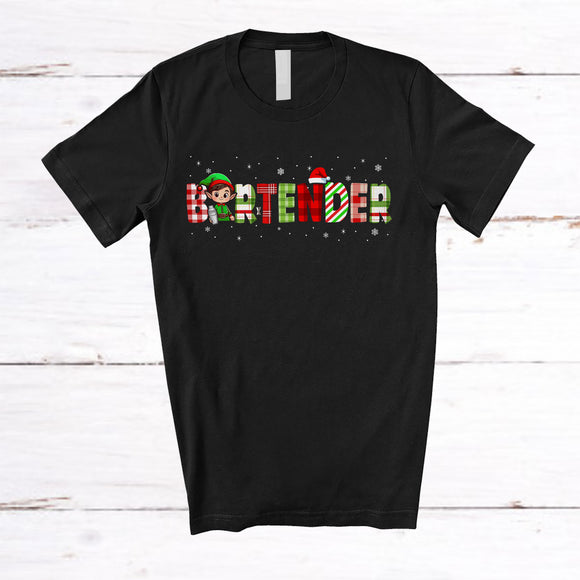 MacnyStore - Bartender; Wonderful Christmas Plaid Elf Pajamas; Proud Jobs Careers Bartender Squad T-Shirt