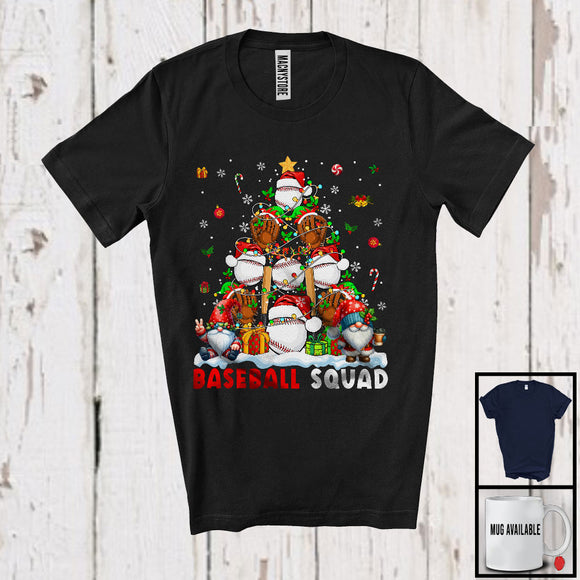 MacnyStore - Baseball Squad; Lovely Baseball Equipment Christmas Tree Lights; Sport Player Playing Gnomes T-Shirt