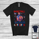 MacnyStore - Basketball Fireworks And Freedom, Proud 4th Of July American Flag Sports Player, Patriotic T-Shirt