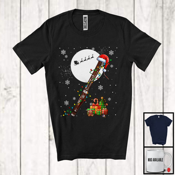 MacnyStore - Bassoon Santa; Amusing Christmas Lights Snowing Santa Bassoon Player; Musical Instruments T-Shirt