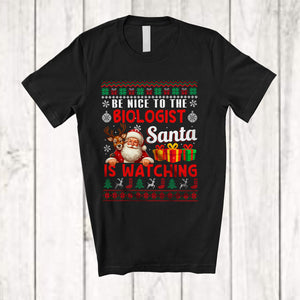 MacnyStore - Be Nice To The Biologist Santa Is Watching; Amusing Christmas Sweater Santa; Jobs Careers T-Shirt