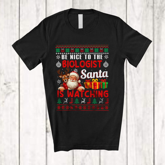 MacnyStore - Be Nice To The Biologist Santa Is Watching; Amusing Christmas Sweater Santa; Jobs Careers T-Shirt