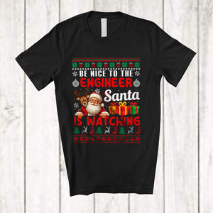 MacnyStore - Be Nice To The Engineer Santa Is Watching; Amusing Christmas Sweater Santa; Jobs Careers T-Shirt