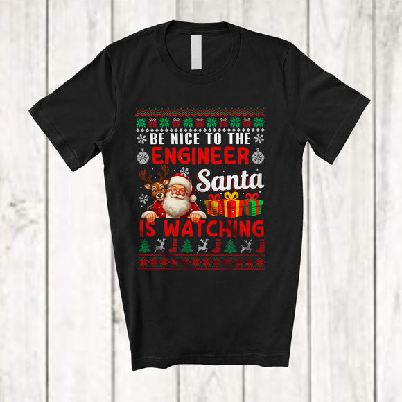 MacnyStore - Be Nice To The Engineer Santa Is Watching; Amusing Christmas Sweater Santa; Jobs Careers T-Shirt