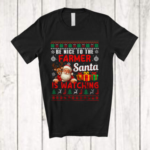 MacnyStore - Be Nice To The Farmer Santa Is Watching; Amusing Christmas Sweater Santa; Jobs Careers T-Shirt