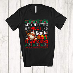 MacnyStore - Be Nice To The Pilot Santa Is Watching; Amusing Christmas Sweater Santa; Jobs Careers T-Shirt