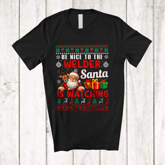 MacnyStore - Be Nice To The Welder Santa Is Watching; Amusing Christmas Sweater Santa; Jobs Careers T-Shirt