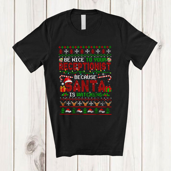 MacnyStore - Be Nice To Your Receptionist Santa Is Watching; Fantastic Christmas Sweater Plaid; Jobs T-Shirt