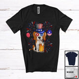 MacnyStore - Beagle Drinking Beer, Cheerful 4th Of July Drunker Fireworks, American Flag Patriotic Group T-Shirt