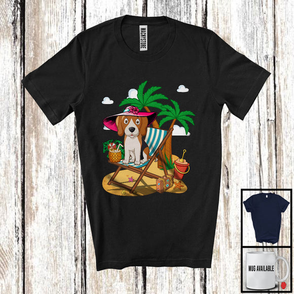 MacnyStore - Beagle On Beach, Adorable Summer Vacation Palm Tree, Travel Trip Family Group T-Shirt