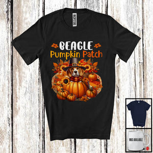 MacnyStore - Beagle Pumpkin Patch; Lovely Thanksgiving Beagle In Pumpkin; Fall Leaves Flowers T-Shirt