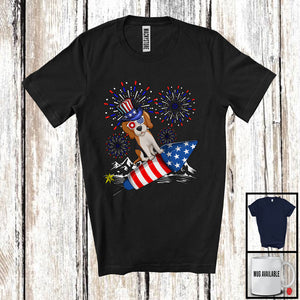 MacnyStore - Beagle Riding Firecracker, Amazing 4th Of July American Flag Fireworks, Patriotic Group T-Shirt