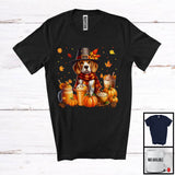 MacnyStore - Beagle With Coffee Smoothie, Wonderful Thanksgiving Pumpkins Drinks Fall Leaves T-Shirt