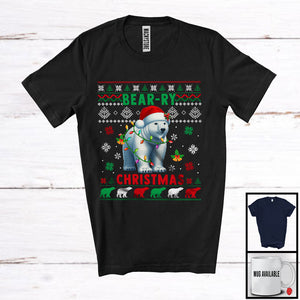 MacnyStore - Bear-ry Christmas; Merry Christmas Sweater Lights Santa Bear Animal Lover; Family Group T-Shirt