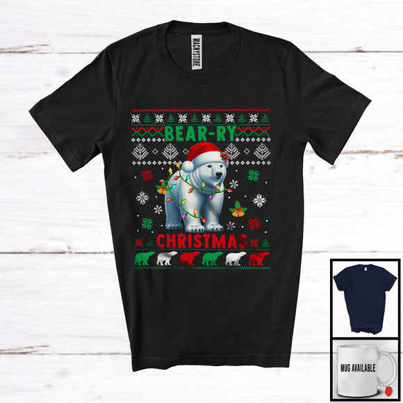 MacnyStore - Bear-ry Christmas; Merry Christmas Sweater Lights Santa Bear Animal Lover; Family Group T-Shirt