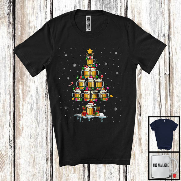 MacnyStore - Beer Christmas Tree; Cheerful X-mas Lights Santa Elf Beer; Fruit Vegan Snowing T-Shirt