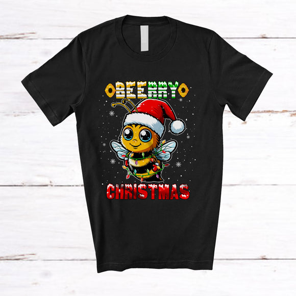 MacnyStore - Beerry Christmas; Merry X-mas Santa Bee Animal Lover; Pajamas Snowing Around Family Group T-Shirt