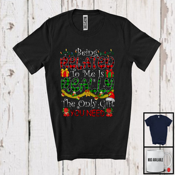 MacnyStore - Being Related To Me; Awesome Christmas Lights Plaid Ornaments; Family Friend X-mas Group T-Shirt