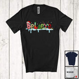 MacnyStore - Believe; Fantastic Christmas Lights Plaid Santa Elf Snowing Around; Pajamas Family Group T-Shirt