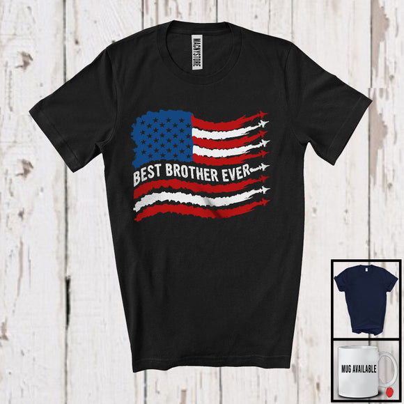 MacnyStore - Best Brother Ever, Awesome 4th Of July Airplane American Flag, Family Patriotic Group T-Shirt