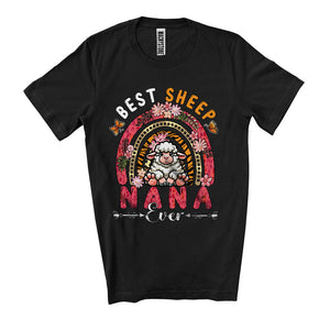 MacnyStore - Best Sheep Nana Ever, Adorable Mother's Day Flowers Leopard Rainbow, Family Farm Farmer T-Shirt