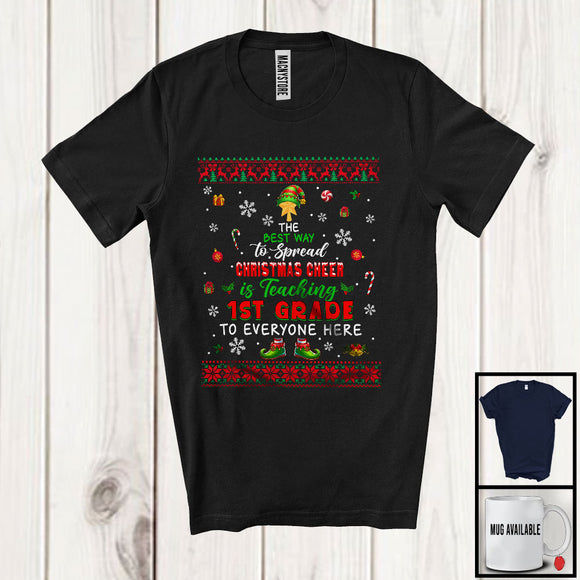 MacnyStore - Best Way To Spread Christmas Cheer Is Teaching 1st Grade; Merry X-mas Sweater Elf; Teacher T-Shirt