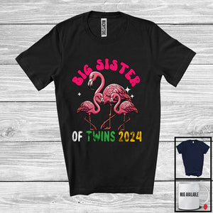 MacnyStore - Big Sister Of Twins 2024; Awesome Pregnancy Announcement New Sister Flamingo; Family T-Shirt