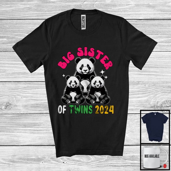 MacnyStore - Big Sister Of Twins 2024; Awesome Pregnancy Announcement New Sister Panda; Family T-Shirt