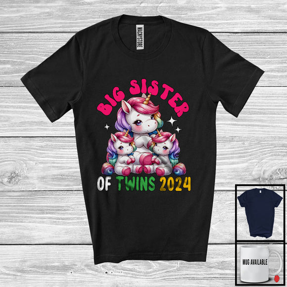 MacnyStore - Big Sister Of Twins 2024; Awesome Pregnancy Announcement New Sister Unicorn; Family T-Shirt