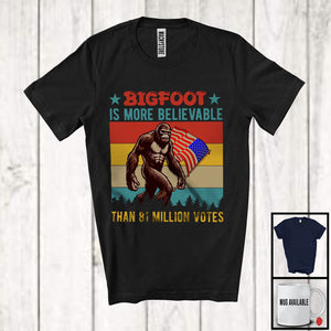 MacnyStore - Bigfoot Is More Believable Than 81 Million Votes, Sarcastic Vintage Retro Bigfoot, USA Flag Patriotic T-Shirt