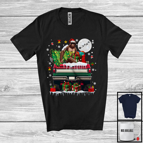 MacnyStore - Bigfoot Taking X-mas Tree On Pickup Truck, Humorous Christmas Bigfoot Santa, X-mas Group T-Shirt