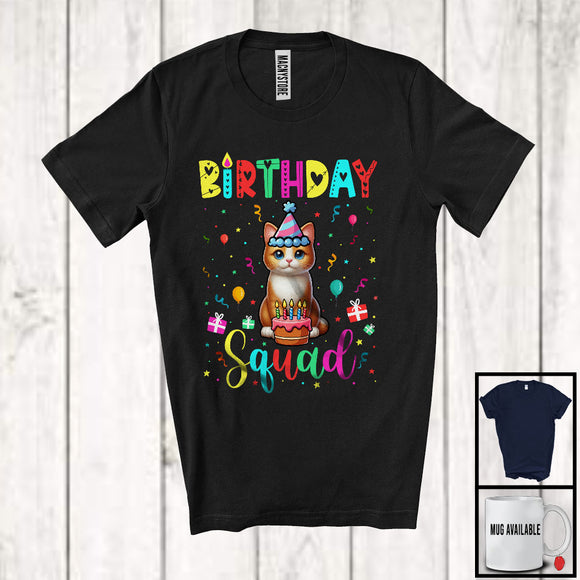 MacnyStore - Birthday Squad; Colorful Birthday Cake Celebration Cat Animal Lover; Family Group T-Shirt