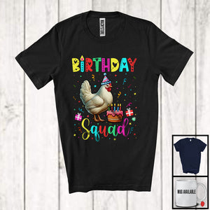 MacnyStore - Birthday Squad; Colorful Birthday Cake Celebration Chicken Animal Lover; Family Group T-Shirt