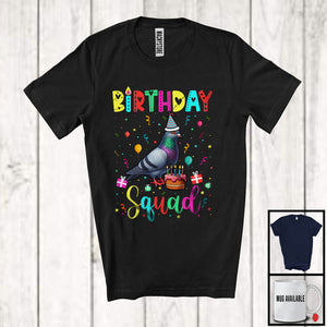 MacnyStore - Birthday Squad; Colorful Birthday Cake Celebration Pigeon Animal Lover; Family Group T-Shirt