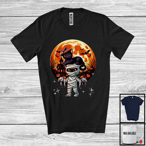 MacnyStore - Black Cat Witch Riding Mummy; Amazing Halloween Moon Mummy; Boys Girls Family Group T-Shirt