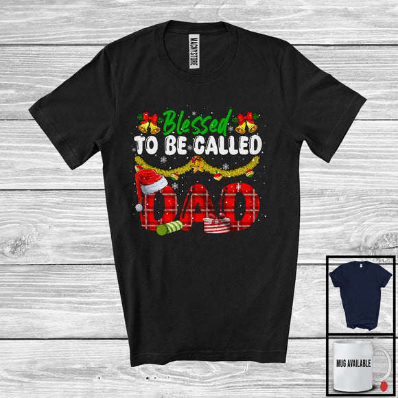 MacnyStore - Blessed To Be Called Dad; Cheerful Christmas Red Plaid Dad Snowing; X-mas Family Group T-Shirt