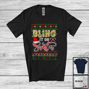 MacnyStore - Bling It On Santa; Fantastic Christmas Lights Santa Bling Sweater; Snowing X-mas Family Group T-Shirt