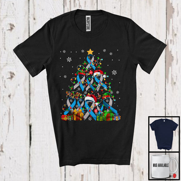 MacnyStore - Blue Ribbon Christmas Tree; Amazing X-mas Lights Diabetes Awareness; Snowing Family T-Shirt