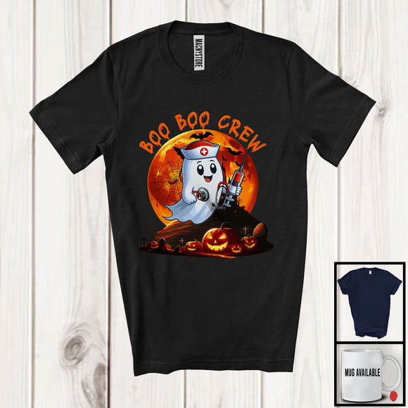 MacnyStore - Boo Boo Crew; Adorable Halloween Moon Pumpkin Boo Ghost Nursing Lover; Nurse Group T-Shirt