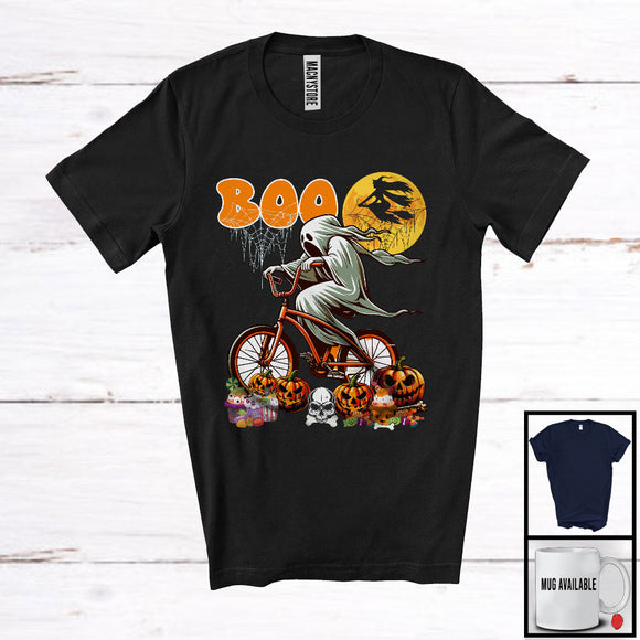 MacnyStore - Boo Ghost Riding Bicycle Pumpkin, Horror Halloween Construction Truck Driver, Family Group T-Shirt